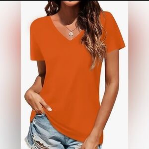 Elesomo Women Shirts V NeckShort/Long Sleeve Cotton Tops T-Shirt Basic Tees Sm
